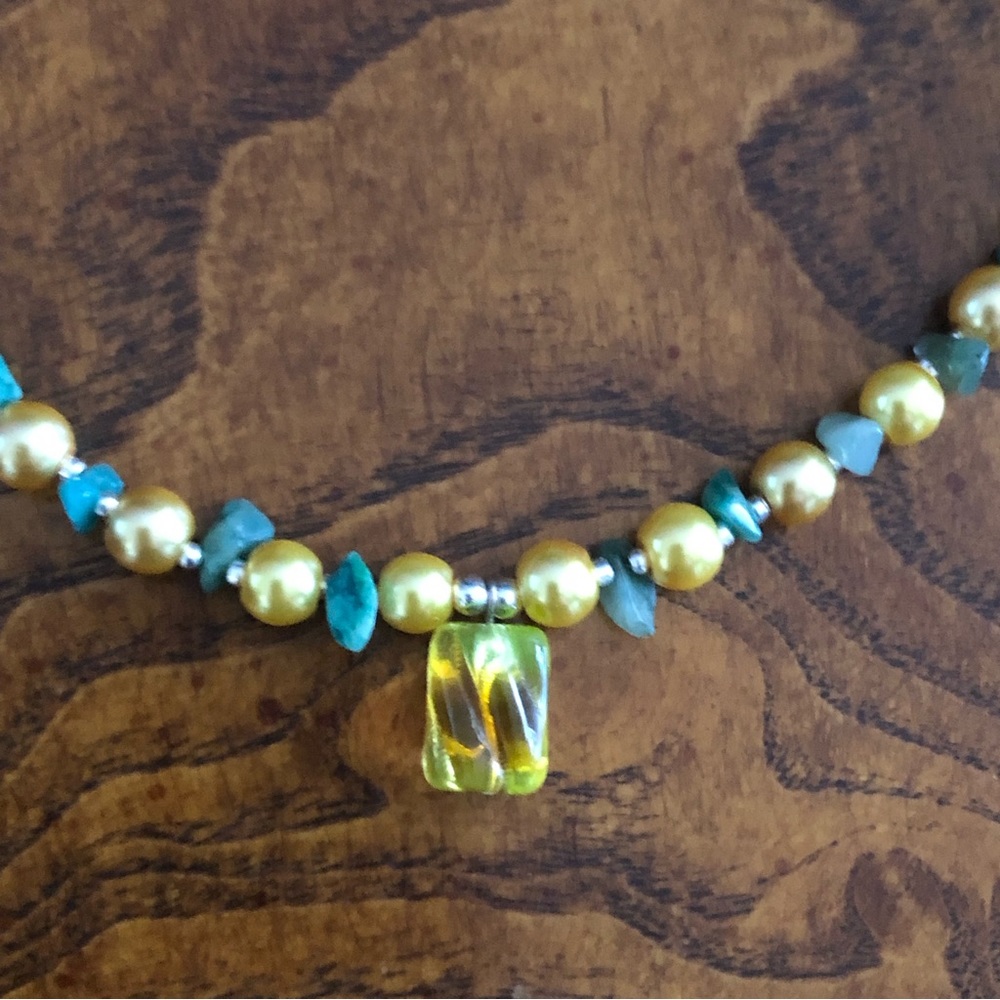 Handcrafted lynx stone pendant Czech glass pearl aventurine necklace - Picture 8 of 11